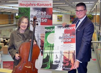 Dr. Bettina Heimsoeth, Chefin des Flora Sinfonie Orchesters, und Filialdirektor Ulrich Hamacher stellten das geplante Programm für das Neujahrskonzert vor. Foto: Sparkasse