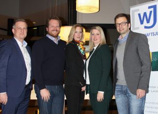 Das Vorstandsteam der Wirtschaftsjunioren Niederberg für 2019 (v.l.): Geschäftsführer Marcus Stimler, Deputy Matthias Morawetz, Kreissprecherin Karin Deters, Schatzmeisterin Kathrin Schneiders und IPP Mike Richter. Foto: Stefan Mülders