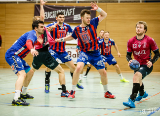 Abwehrbollwerk: Max Eugler, Filip Lazarov und Ace Jonovski von der SG Ratingen. Foto: Leuchtkraft