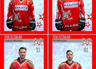 Die Ratinger Ice Aliens stellen ihre ersten vier Vertragsverlängerungen für die kommende Saison vor. Fotos: Ice Aliens