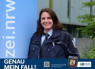 Nicole Rehmann, Personalwerberin der Kreispolizeibehörde Mettmann, informiert über den Polizeiberuf. Foto: Polizei