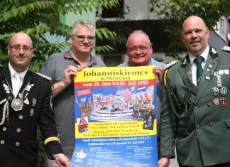 Freuen sich auf Schützenfest und Kirmes: Erster Brudermeister Daniel Gebauer, mit Klaus Stickley-Jensen (dritter Brudermeister), Volker Stein (Platzmeister) und Andreas Themann (erster Geschäftsführer). Foto: André Volkmann