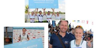 Die Sportlerinnen und Trainer Frank Decker freuen sich über ihre Erfolge und für Laura Kampmann. Fotos: Detlev Seyb/Mein Ruderbild
