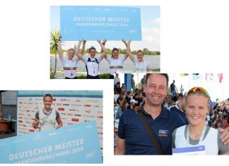 Die Sportlerinnen und Trainer Frank Decker freuen sich über ihre Erfolge und für Laura Kampmann. Fotos: Detlev Seyb/Mein Ruderbild