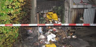 Der ausgebrannte Müllcontainer an der Heidestraße. Foto: Polizei