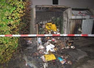 Der ausgebrannte Müllcontainer an der Heidestraße. Foto: Polizei