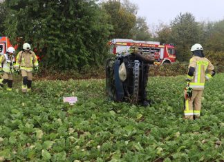 Der Toyota hat sich mehrmals überschlagen und landete in einem Feld. Foto: Polizei