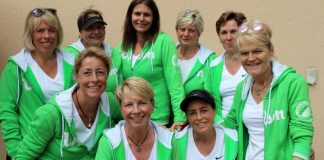 Die Tennisdamen des TV Grün-Weiß Heiligenhaus: Tanja Behle, Viola Oetzbach, Sandra Tönges, Anke Herberg, Roswitha Hammrich (obere Reihe v.l.) und Andrea El Sherif, Alexandra Sorg, Susanne Büttner, Dr. Michaela Mertens (untere Reihe v.l.). Foto: Verein