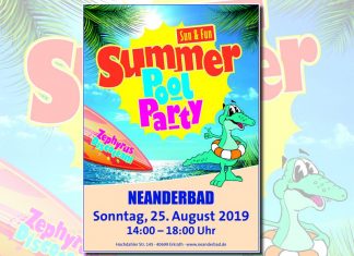 Am 25. August findet im Neanderbad eine Pool-Party statt. Plakat: Veranstalter