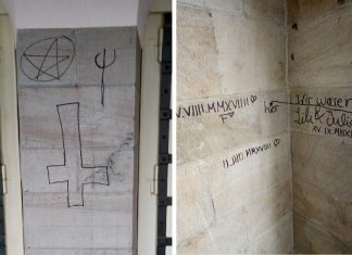 Die Wände der Christuskirche sind an mehreren Stellen beschmiert worden. Foto: Kirchengemeinde