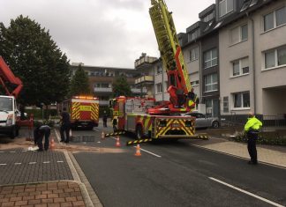 Über eien Drehleiter der Feuerwehr gelangte der Arbeiter zurück auf den Boden. Foto: Feuerwehr