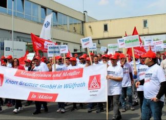 Im Mai 2019 haben Beschäftigte bei Knorr Bremse in Wülfrath demonstriert. Archivfoto: Hans-Joachim Kling