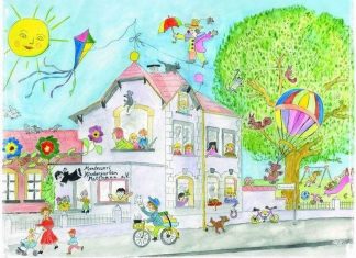 So sieht er als Zeichnung aus: Der Montessori Kindergarten an der Teichstrasse 6. Bild: Kindergarten
