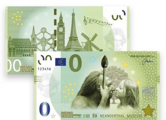 Das Motiv auf dem neuen Null-Euro-Schein ist zugleich ein beliebtes Fotomotiv im Neanderthal-Museum. Bild: Neanderthal-Museum