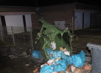 Einer der Kunststoffcontainer brannte vollständig ab. Foto: Polizei