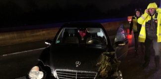 Die Beschädigungen im Frontbereich des Mercedes sind gravierend. Foto: Feuerwehr Ratingen