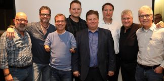 2. Zeremonienmeister Andreas Berndt, Spieß Karsten Hoffmann, 1. Schriftführer Rainer Petri, 2. Schießmeister Stephan Raithel, 1. Hauptmann Heinz Nikolaus, 1. Fahnenoffizier Carsten Richter, 1. Schatzmeister Rüdiger Ulrich, 1. Schießmeister Klaus Fink. Nicht auf dem Foto: 1. Zeremonienmeister Ralf Abend und Jugendvertreter Emanuel Hoffmann. Foto: Reservekompanie