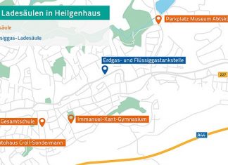 Die Karte zeigt, wo die Ladesäulen im Stadtgebiet zu finden sind. Grafik: Stadtwerke Heiligenhaus