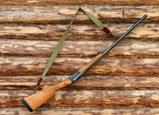 Ein Gewehr hängt an der Wand einer Holzhütte. Foto: pixabay