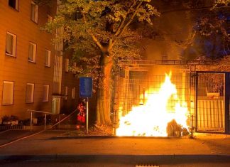 Die beiden Müllcontainer brannten lichterloh. Foto: Polizei