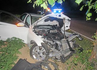 Der Wagen prallte auf dem Grünstreifen gegen einen Baum. Foto: Polizei