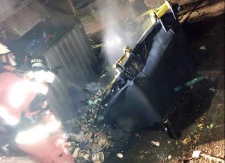 Der abgebrannte Container an der Von-Humboldt-Straße. Foto: Polizei