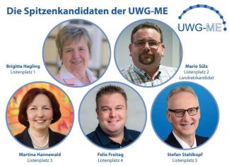 Die fünf Spitzenkandidaten der UWG-ME. Fotos: UWG-ME
