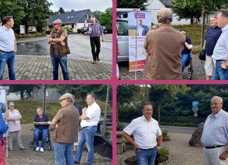 Bürgerdialog: Rainer Ritsche auf dem Dorfplatz in Düssel. Foto: Wahlkampfteam Ritsche
