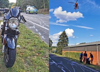 Die schwarze Suzuki war nach dem Unfall nicht mehr fahrbereit. Eine Verletzte wurde mnit dem Rettungshubschraber in eine Spezialklinik geflogen. Fotos: Polizei