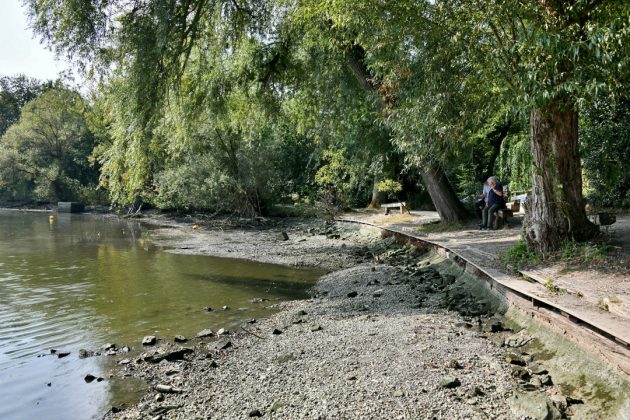 Am Bootsanleger der Modellbauer herrscht zur Zeit Ebbe. Für Wartungsarbeiten musste Wasser aus dem Abtkücher Teich gelassen werden. Foto: Mathias Kehren