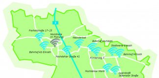 Auf einer Karte sind alle aktuellen WLAN-Standorte sowie der geplante abgebildet. Bild: Stadtwerke Erkrath