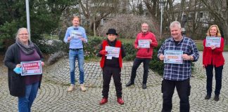 Birgit Onori, Jean Luc Voß, Mehmet Sencan,Markus Lenk, Lutz Gallasch, Michaele Gincel-Reinhardt. Foto: Linke