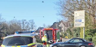 Die Unfallstelle auf der Berliner Straße (B 228) in Hilden in Höhe der Einmündung Marie-Colinet-Straße. Foto: Polizei