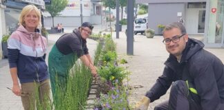 Schulungsteilnehmende der E.D.B. rund um Ausbilderin und Gartenbautechnikerin Michela Schiffer haben einen Pflanzstreifen angelegt. Foto: Stadt Wülfrath