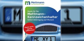 Die Stadt Mettmann verteilt wieder Kennzeichenhalter gegen freiwillige Spenden und wirbt für den Aktionstag am 21. August mit diesem Plakat. Bild: Kreisstadt Mettmann