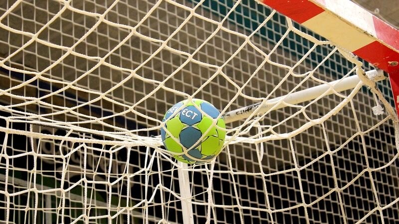 Ein Handball liegt auf einem Tornetz. Foto: pixabay/symbolbild