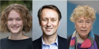 Hannah Lübbert (FFF) und Gesine Schwan (SPD) diskutieren mit Roland Schüren (Grüne) über Klimaschutz. Foto: Grüne
