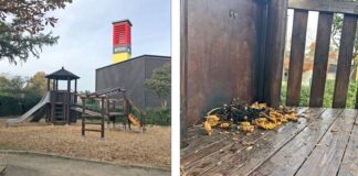 In dem hölzernen Klettergerüst fanden Beamte die Brandspuren. Fotos: Polizei