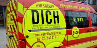 Kaum zu übersehen: Die Werbung auf dem Einsatzfahrzeug. Foto: Feuer Ratingen