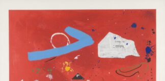 Roger Selden: Red Studio, Lithografie mit Collage, 1991. Foto: Roger Selden 2021