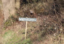 Ein provisorisches Schild weist auf Wildwechsel hin. Foto: Volkmann