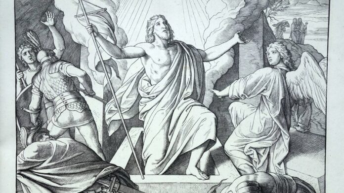 Die beiden Holzstiche aus der berühmten Bilderbibel zeigen die Kreuzigung und die Auferstehung von Jesus Christus. Foto: Stadt Ratingen
