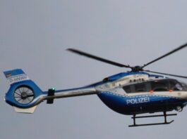 Ein Polizeihubschrauber in der Luft. Foto: Volkmann