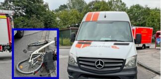 In Monheim am Rhein wurde eine Radlerin von einem Transporter erfasst. Fotos: Polizei