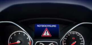 Eine Vollbremsung kann zu jedem Zeitpunkt notwendig sein. Der Notbremsassistent stoppt das Fahrzeug eigenständig in einer Gefahrensituation. Foto: TÜV Nord/ AdobeStock