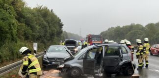 Auslaufende Betriebsstoffe wurden abgestreut. Foto: Feuerwehr Haan