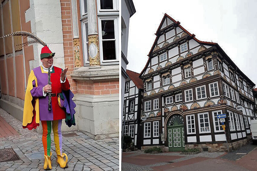 Die Rattenfänger-Legende stand gelich zweimal auf dem Programm beim Besuch des Bürgerbusvereins Neviges/Tönisheide in Hameln. Fotos: privat