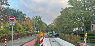 Die besondere Fahrbahnsituation am Unfallort in Monheim am Rhein. Foto: Polizei