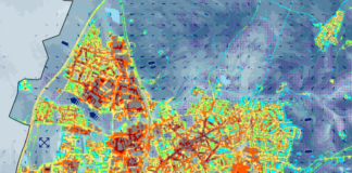 Ausschnitt aus der Klimaanalyse (Nachtsituation), hier dargestellt: Ratingen-Mitte, Ost, West, Tiefenbroich. Bild: Stadt Ratingen