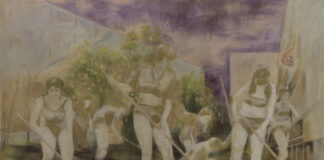Jan Stieding, „Subbotnik, 2004, Öl auf Leinwand, 175 x 260 cm, © VG Bild-Kunst, Bonn 2023